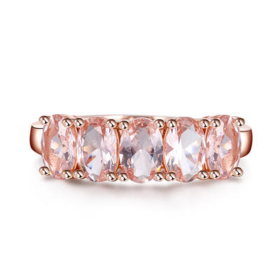 Jeulia Simple Oval Cut Synthetic Morganite Sterling Silver Women's Band