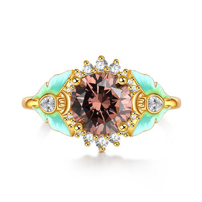 Jeulia "Mystical Wings" Luna Moth Actias Enamel Halo Round Cut Sterling Silver Ring