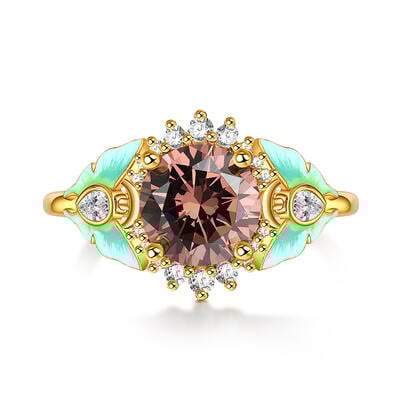 Jeulia Mystical Wings Luna Moth Actias Émail Halo Coupe Ronde Argent Sterling Bague