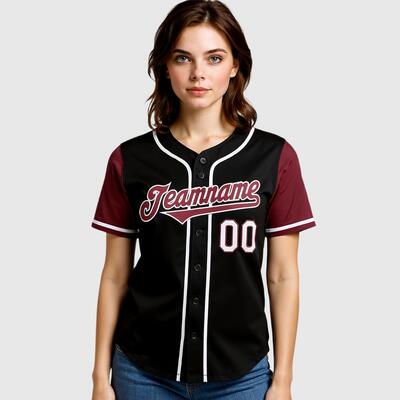 Custom Black Maroon Authentic Two Tone Baseball Jersey with Personalized Number and Logo for Games Practices and Fan Events