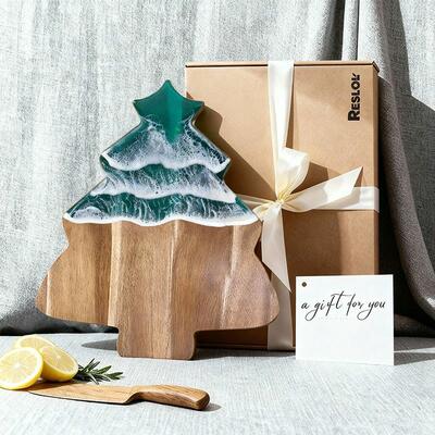Reslol Festive Christmas Tree Resin Wood Cutting & Serving Board