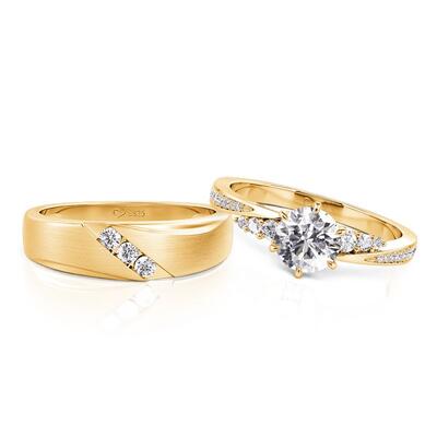 Jeulia Juego de Anillos de Pareja para Boda Dorado Torcido Clásico
