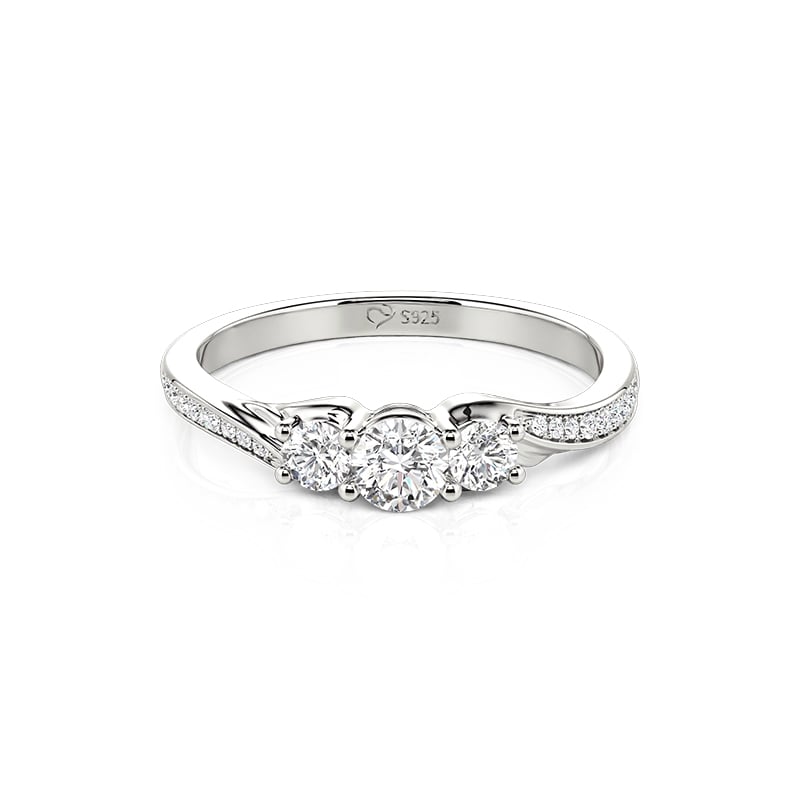Jeulia Anillo de Promesa Torcido de Tres Piedras en Plata de Ley