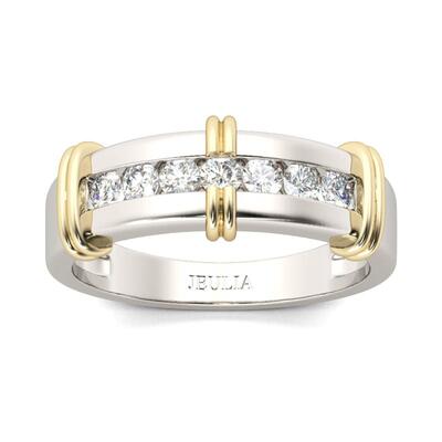 Jeulia Two Tone Round Cut Sterling Silver Women's Band