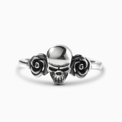 Jeulia "Skull and Roses" Sterling Silver Ring