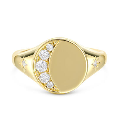 Jeulia Crescent Moon Round Signet Sterling Silver Ring