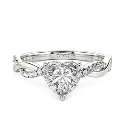 Jeulia Twist Heart Cut Sterling Silver Engagement Ring
