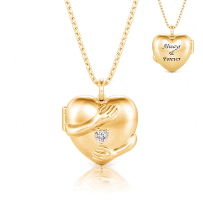 Jeulia "Warm Hug" Custom Heart Photo Locket Necklace with Engraved