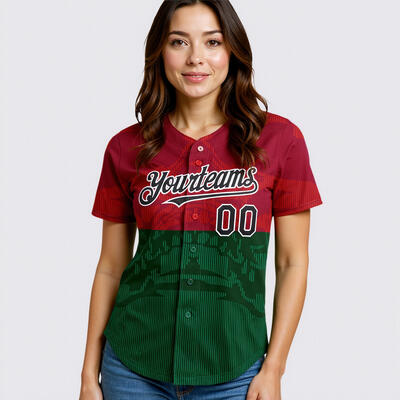 Custom Red Green Gradient Baseball Jersey Authentic Fashion Style Perfect for Streetwear Game Days and Music Festivals