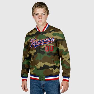 Custom Camo Full-Snap Varsity Letterman Salute To Service Jacket Ideal for Veteran Meetups and Military Tributes