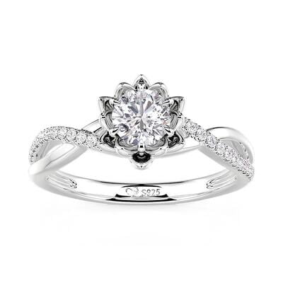 Jeulia Twisted Lotus Engagement Ring with Round Cut