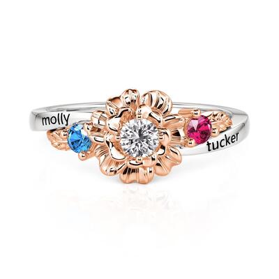 Jeulia Custom Carnation Ring with Two Birthstones & Engraving