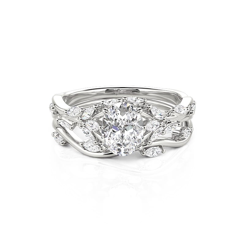 Jeulia Ensemble de Bague de Fiançailles Taille Ovale Vigne à Feuilles Torsadées