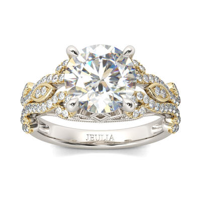 Jeulia Two Tone Vintage Scrollwork Round Cut Sterling Silver Ring