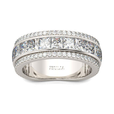 Jeulia Simple Princess Cut Sterling Silver Women's Band