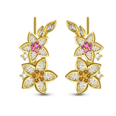 Jeulia "Spring is Coming" Flower Sterling Silver Climber Earrings