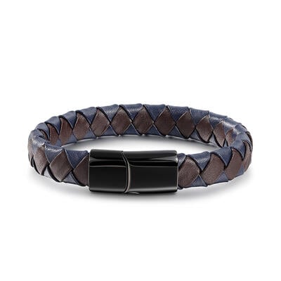 Jeulia Bracelet Homme en Cuir en Acier Inoxydable