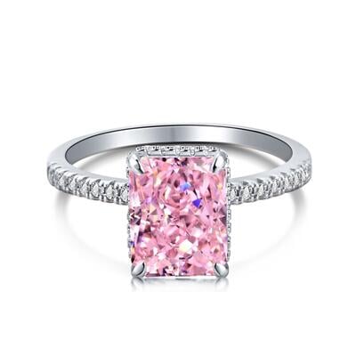 Jeulia Classic Pink Radiant Cut Sterling Silver Ring