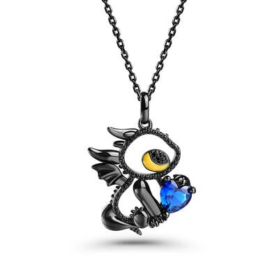 Jeulia Hug Me Hollow Dragon Heart Cut Enamel Sterling Silver Necklace with Birthstones