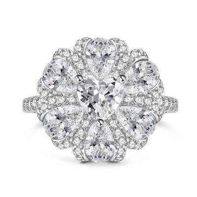 Jeulia Anillo de Compromiso Vintage con Flor de Pétalos en Forma de Lágrima en Plata Esterlina