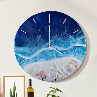 Reslol Charming Resin Ocean Wave & Shell Decorative Clock
