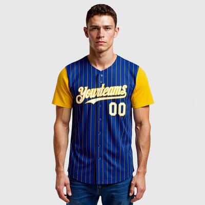 Custom Royal Gold Two Tone Pinstripe Baseball Jersey Personalized Logo and Number Ideal for Baseball Games Fan Gatherings and School Events