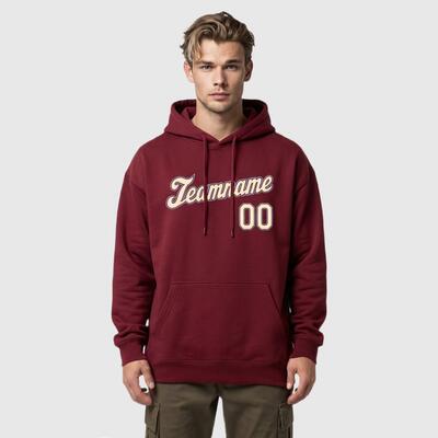 Custom Stitched Burgundy Sports Pullover Sweatshirt Hoodie Soft Material Personalized Team Name & Number
