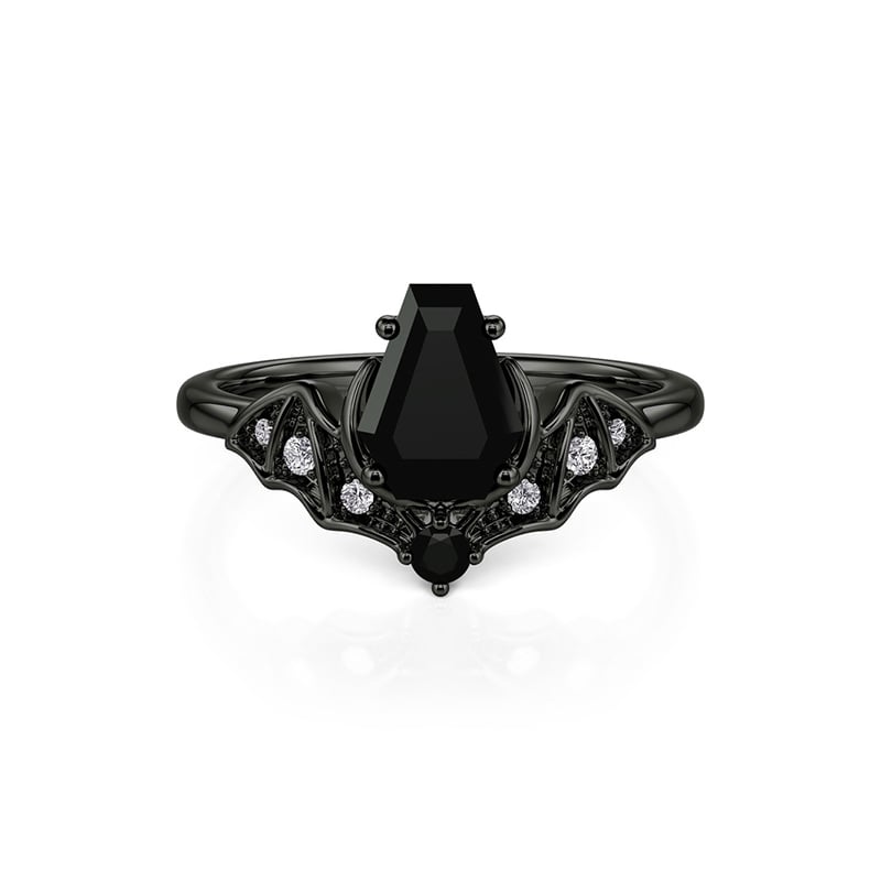 Jeulia Gothic Black Bat Wing Coffin Cut Silver Ring