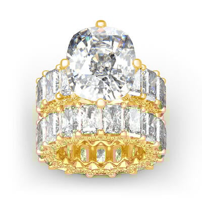 Jeulia Alianza con pavé de piedras corte cojín color oro de plata de ley