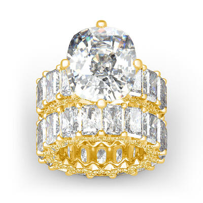 Jeulia Cushion Cut Three Sided Pave Sterling Silver Eternity Ring Set