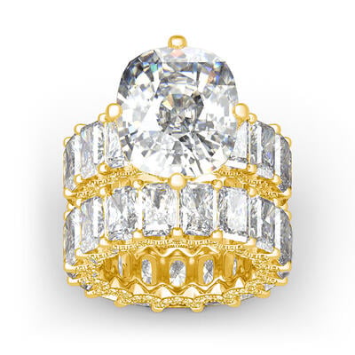 Jeulia Cushion Cut Three Sided Pave Sterling Silver Eternity Ring Set