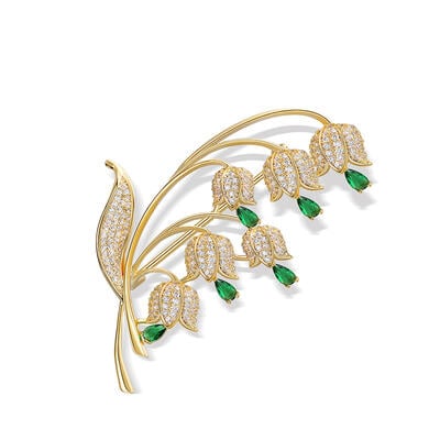 Jeulia Bell Orchid Yellow Gold Tone Copper Brooch