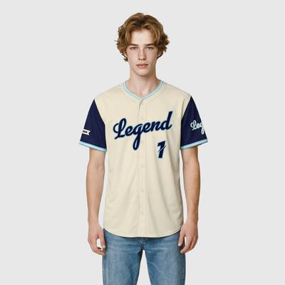 ベースボール Tシャツ クリーム・ネイビー 名前 チーム名 ロゴ 番号入り パーソナライズ対応 男女兼用