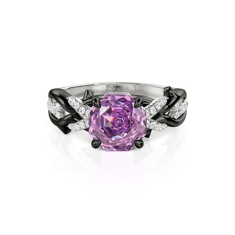Jeulia Anillo de Compromiso Octogonal Espinas Trenzadas Bicolor Corte Rosa
