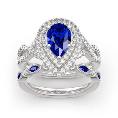 Jeulia Conjunto De Anillos De Plata Esterlina Con Doble Halo Forma De Pera