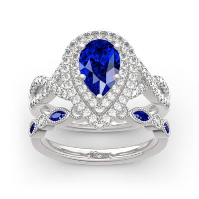 Jeulia Double Halo Pear Cut Sterling Silver Ring Set