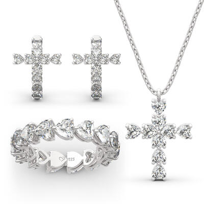 Jeulia Classic Heart Cut Sterling Silver Jewelry Set