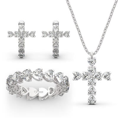Jeulia Classic Heart Cut Sterling Silver Jewelry Set
