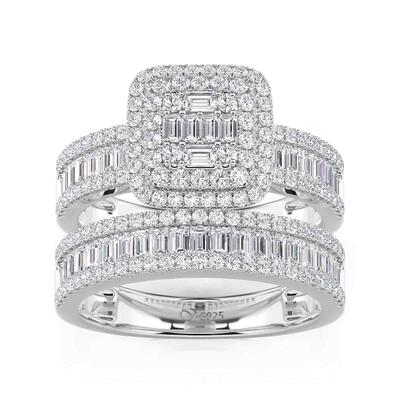 Jeulia Elegant Double Halo Square Engagement Ring Set