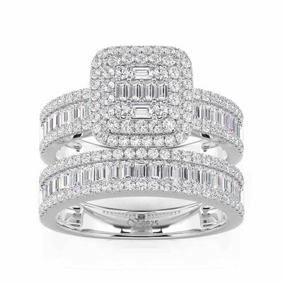 Jeulia Elegant Double Halo Square Engagement Ring Set