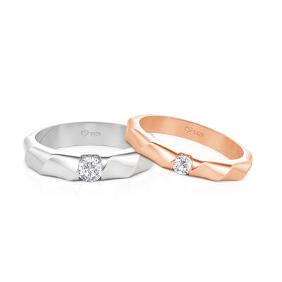 Jeulia Simple Solitaire Twisted Ribbon Couple Rings Sterling Silver