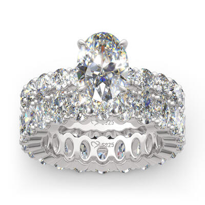 Jeulia Oval Cut Eternity Sterling Silver Ring Set