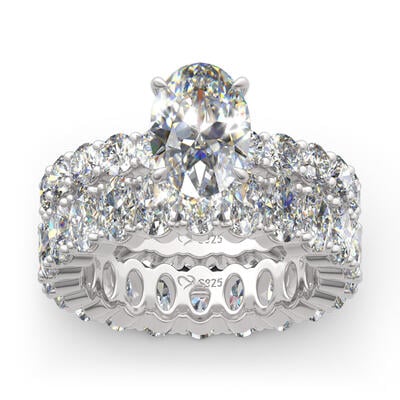 Jeulia Oval Cut Eternity Sterling Silver Ring Set