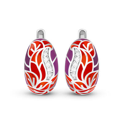 Jeulia "Flourishing Leaves" Multicolored Enamel Sterling Silver Hoop Earrings