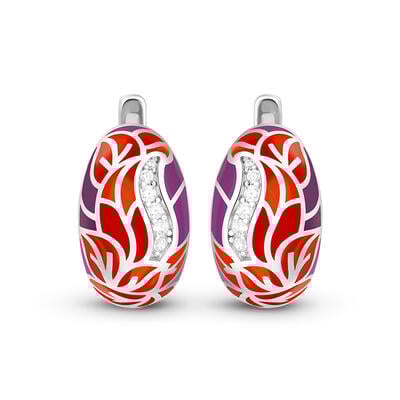 Jeulia "Flourishing Leaves" Multicolored Enamel Sterling Silver Hoop Earrings