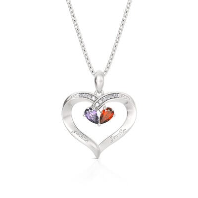 Jeulia Collar con Nombre Grabado Dos Corazones Personalizado con Piedra de Nacimiento