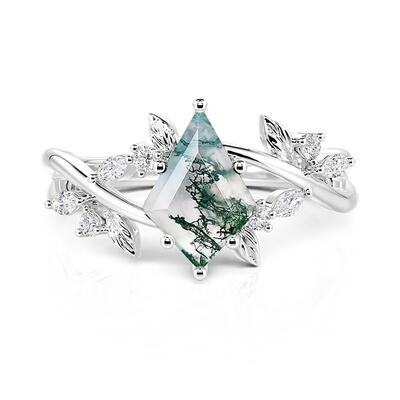 Jeulia Leaf Kite Cut Moss Agate Engagement Ring