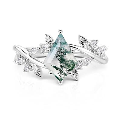 Jeulia Leaf Kite Cut Moss Agate Engagement Ring
