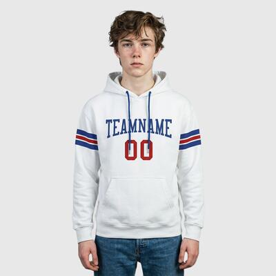 Custom Stitched White Football Pullover Hoodie Soft Comfortable Fabric Personalized Team Name & Unique Number