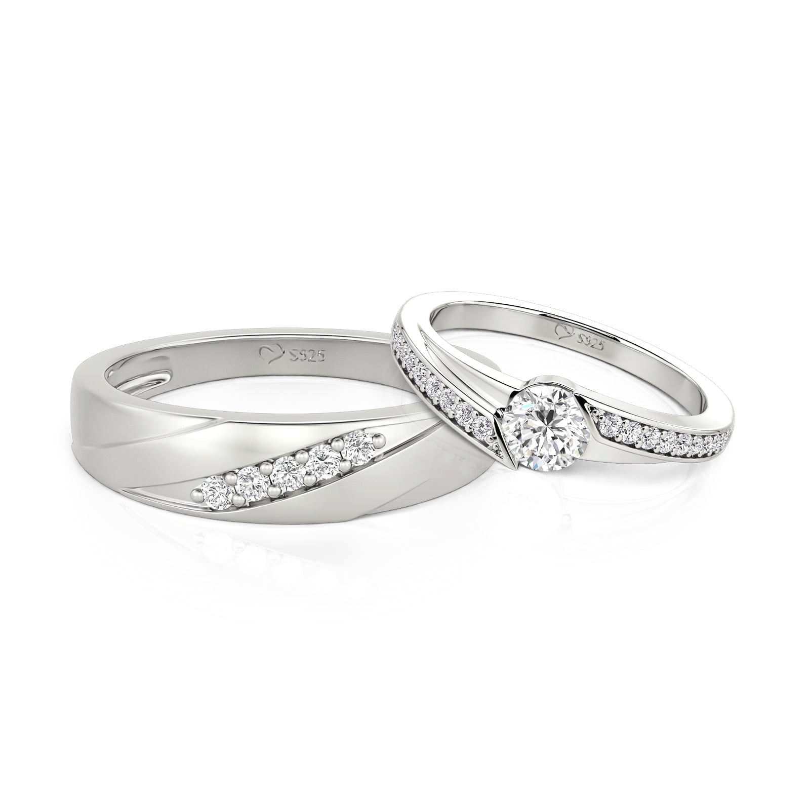 Jeulia Classic Twist Bypass Couple Ring Set Sterling Silver